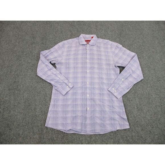 Hugo Boss Shirt‎ Mens 15 1/2 Purple White Plaid Button Up Casual Slim Preppy - Picture 1 of 10